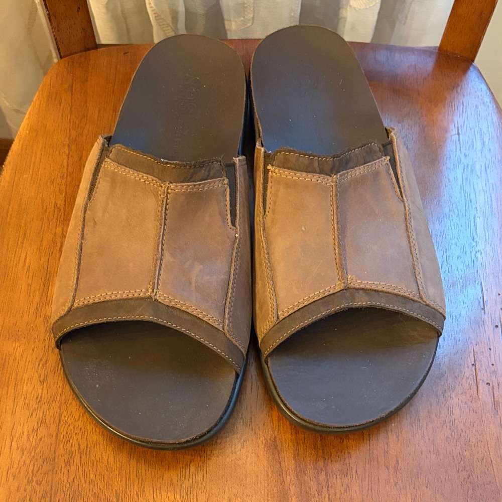 SAS Men's Tan Leather Slide Sandals